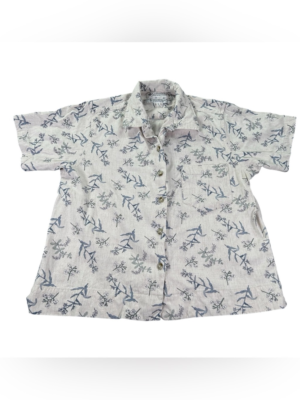 Vintage 2000 Columbia Floral Button Up Shirt Women’s S Linen Blend Y2K